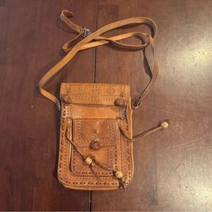 Handcrafted Tooled Leather Crossbody Bag - Tan